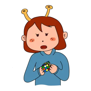 🤔 fille, puzzle, jouet, dessin animé, Rubik's Cube, antenne alien whatsapp sticker