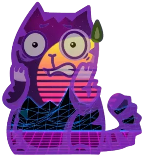 😱 고양이, 스티커, 만화, 보라색, 레트로, 베이퍼웨이브, 디지털, 아트 telegram sticker