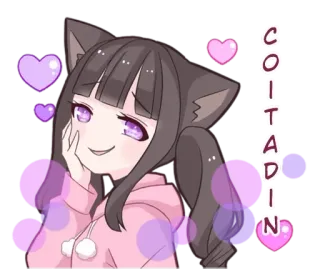 😈 COITADIN anime, cat girl, hearts, cute, kawaii telegram sticker