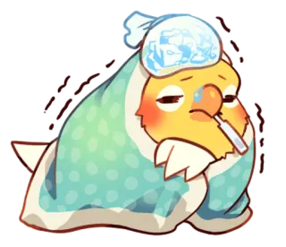 😨 malade, maladie, rhume, fièvre, dessin animé, oiseau, perruche, mignon whatsapp sticker