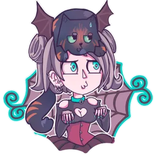 😣 애니메이션 소녀, 귀여운, 할로윈, 고양이, 마녀, 고스, 일러스트 telegram sticker