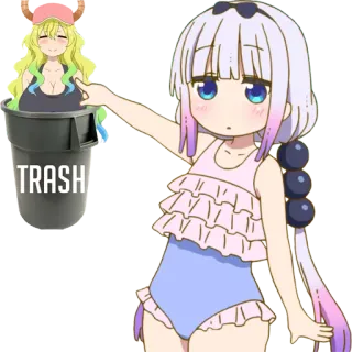 🗑 Kanna Kamui Miss Kobayashi's Dragon Maid TRASH Anime, Dragon, Poubelle, Mignon, Fille whatsapp sticker