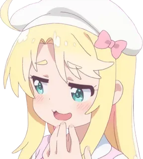 😅 anime, cartoon, girl, blond hair, cute, smiling telegram sticker