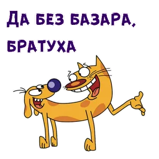 🤪 Да без базара, БРАТУХА Cartoon, Catdog, Text, Russisch, Slang whatsapp sticker