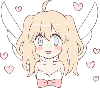 😍 anjo, fofo, corações, desenho animado, asas, chibi telegram sticker