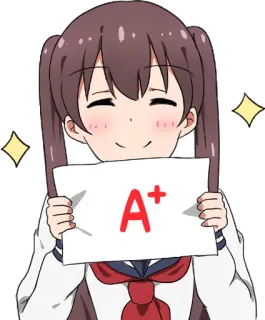 👍 A+ anime girl, school uniform, happy, A plus, grade, achievement telegram sticker