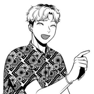 😅 Mangá, Anime, Personagem, Sorriso, Apontando, Preto e branco, Arte, Ilustração telegram sticker