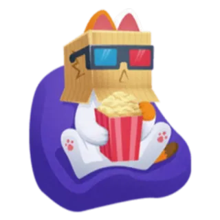 🎥 gato, filme, pipoca, óculos 3D, caixa, entretenimento, animal whatsapp sticker