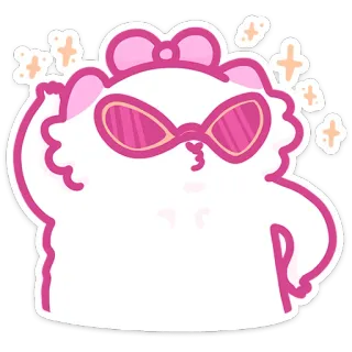 😎 Kreskówka, Postać, Zwierzę, Słodki, Naklejka, Różowy, Okulary, Kokarda whatsapp sticker