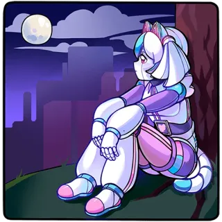 🫠 로봇, 안드로이드, 달, 도시, 밤, 애니메이션 스타일, 만화, 미래적인 telegram sticker