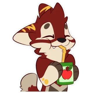 😜 zorro, animal, lindo, bebiendo, jugo de manzana, caja de jugo telegram sticker