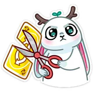 😠 fofo, coelho, tesoura, jogo de cartas, animal, desenho animado telegram sticker