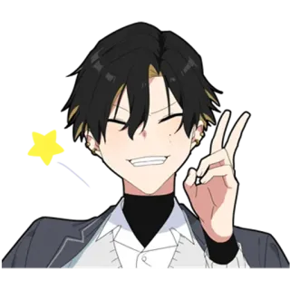 ✌ Anime, Personaje, Signo de la paz, Sonriendo, Estilo anime, Animación telegram sticker