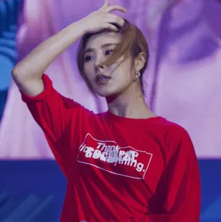 ☁️ Thank you for Beginning. mulher, camisa vermelha, K-pop, cantora, asiática, performance, obrigado, começo whatsapp sticker