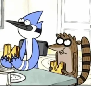👾 Mordecai and Rigby Regular Show cartoon, Regular Show, Mordecai, Rigby, eating, sandwiches, lunch whatsapp sticker