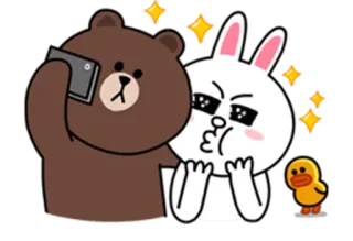 😙 Brown (Line Friends), Cony (Line Friends) Line Friends милый, мультфильм, медведь, кролик, утка, каваий, телефон whatsapp sticker