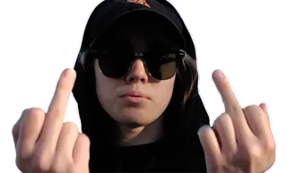 😎 dedo do meio, gesto ofensivo, moletom com capuz, óculos de sol, insultante, rude telegram sticker