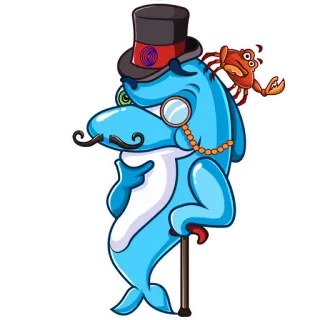 🧐 dauphin, crabe, haut-de-forme, monocle, dessin animé, anthropomorphe telegram sticker