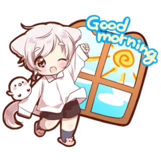 ✋ Good morning Guten Morgen, Anime, Süß, Chibi, Fenster, Sonne, Morgen, Geist telegram sticker