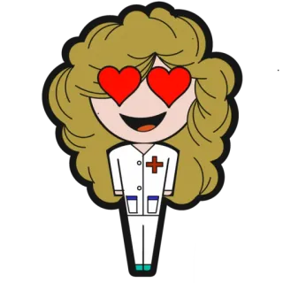 😍 медсестра, мультфильм, красные глаза-сердечки, медицинский, врач, любовь telegram sticker