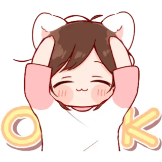 💞 OK Anime, Lindo, Ok, Orejas de gato, Chica whatsapp sticker