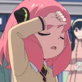 😩 Anya Forger Spy x Family anime, cartoon, girl, pink hair, tired, headache telegram sticker