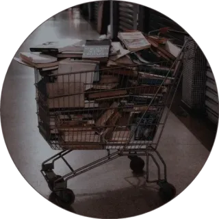 💭 books, shopping cart, library, reading, collection, antique, vintage telegram sticker