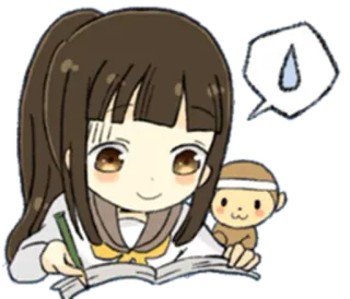 📖 Dziewczyna anime, Nauka, Kawaii, Chibi, Mundur szkolny, Słodki, Małpa telegram sticker