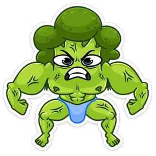💪 brócolis, músculo, desenho animado, fitness, vegetal, forte whatsapp sticker
