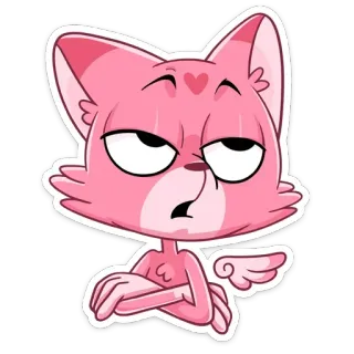 😐 고양이, 핑크, 만화, 하트, 날개, 귀여운, 동물 telegram sticker