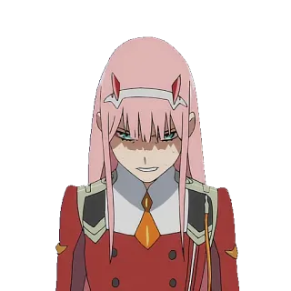 😠 Zero Two Darling in the Franxx Аниме, Манга, Зеро Ту, Darling in the Franxx, Персонаж, Девушка, Розовые волосы telegram sticker