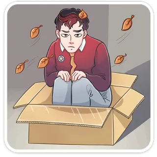 ☹️ 悲伤, 孤独, 盒子, 抑郁, 秋天, 叶子, 插画, 隔离 telegram sticker