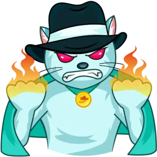 😡 gato, sombrero, llamas, enojado, dibujos animados, animal, gángster, duro telegram sticker