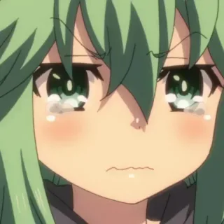 🥺 animé, pleurer, triste, cheveux verts, larmes whatsapp sticker