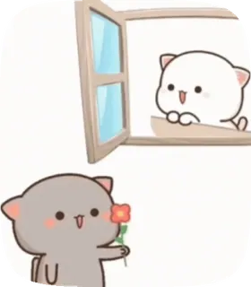 🌸 gatto, finestra, fiore, carino, cartone animato, animale telegram sticker