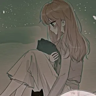 🦔 smutny, dziewczyna, siedząca, kot, kreskówka, manga, anime telegram sticker