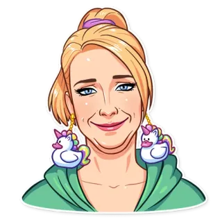 🙂 femme, dessin animé, licorne, boucles d'oreilles, portrait, blonde telegram sticker