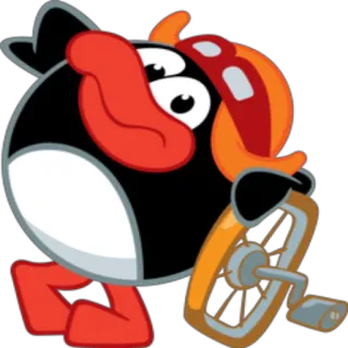 😌 pegatina, dibujo animado, personaje, animal, pájaro, rueda, pedal, casco whatsapp sticker