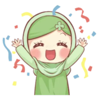 🎉 праздник, мультфильм, девочка, конфетти, счастливый, хиджаб telegram sticker