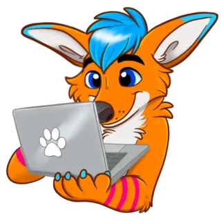 💻 renard, furry, ordinateur, portable, dessin animé, animal whatsapp sticker