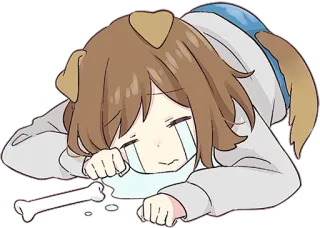 😭 Anime, Anjing, Sedih, Menangis, Berbaring, Tulang telegram sticker