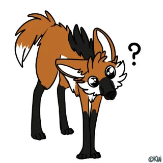 ❓ lupo dalla criniera, cane, animale, cartone animato, mammifero, fauna selvatica, punto interrogativo, confuso telegram sticker