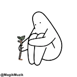 🔝 hoạt hình, nhân vật, ngồi, buồn, cây, đơn giản, trắng telegram sticker