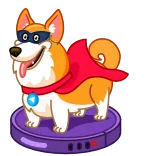 🏃‍♂️ หมา, คอร์กี้, ซูเปอร์ฮีโร่, หน้ากาก, ผ้าคลุม, การ์ตูน telegram sticker