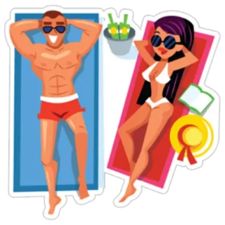 👓 plaża, lato, opalanie, para, wakacje, relaks, kreskówka telegram sticker