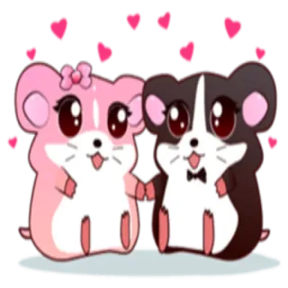 💑 hamster, cute, kawaii, love, animals, couple, hearts, cartoon telegram sticker