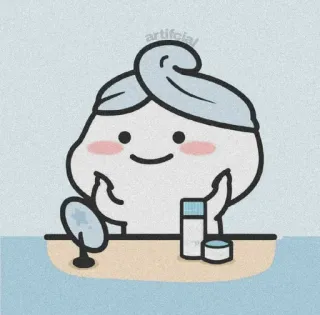 ⛅ artificial person, cartoon, beauty, mirror, skincare, routine telegram sticker