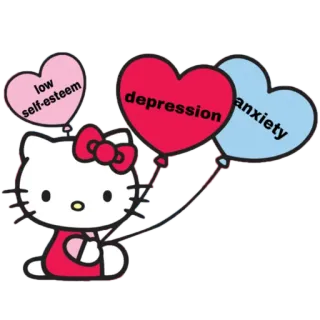 🥰 Hello Kitty low self-esteem, depression, anxiety hello kitty, balloons, sad, depression, anxiety, self-esteem telegram sticker