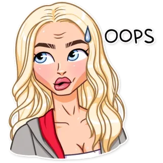 😐 OOPS ups, blondynka, kobieta, kreskówka, naklejka, wyraz telegram sticker