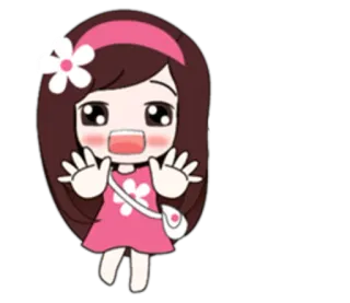 👋 卡通, 女孩, 可爱, 卡哇伊, 花, 裙子, 动漫 whatsapp sticker